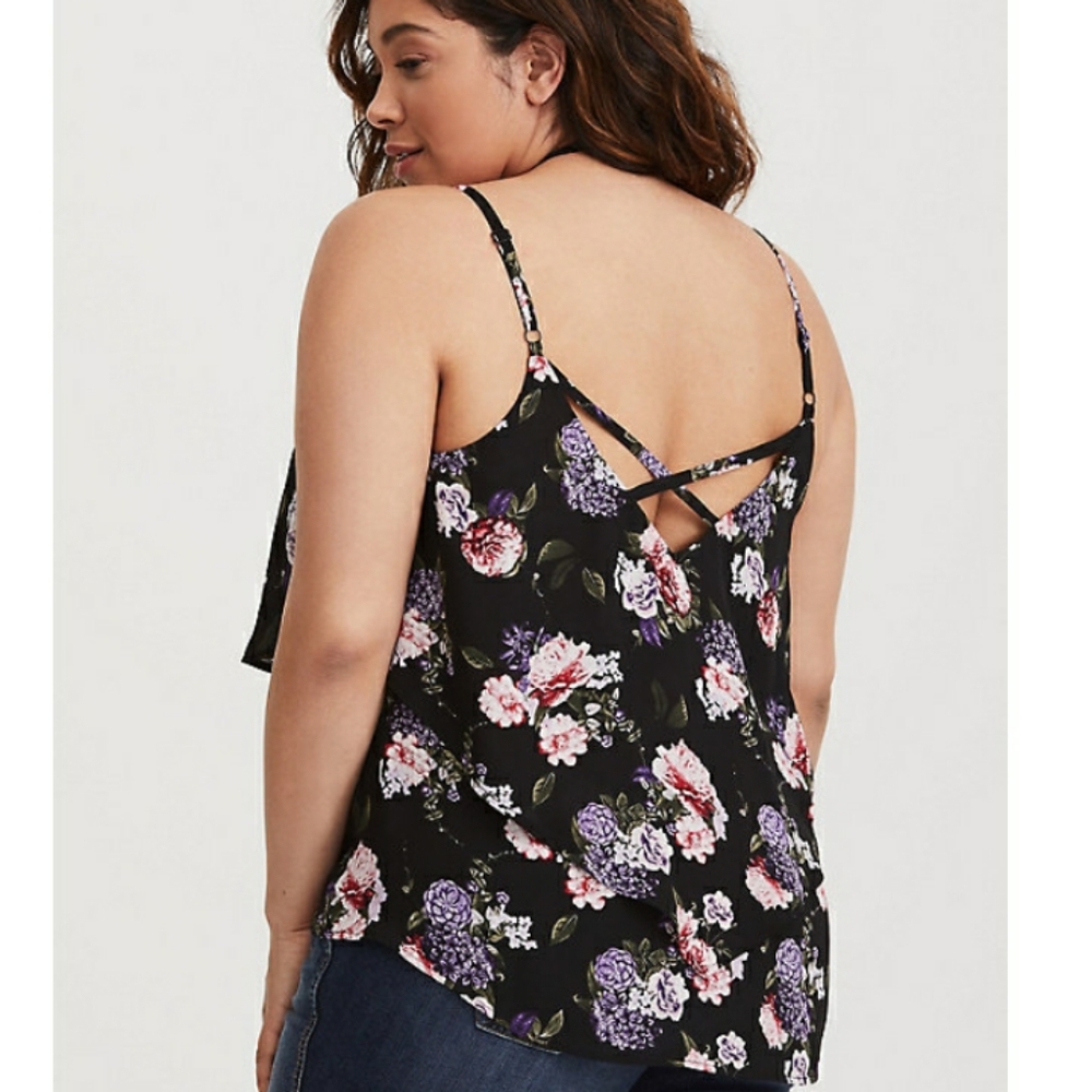 Torrid Black Floral Georgette Tiered Swing Cami